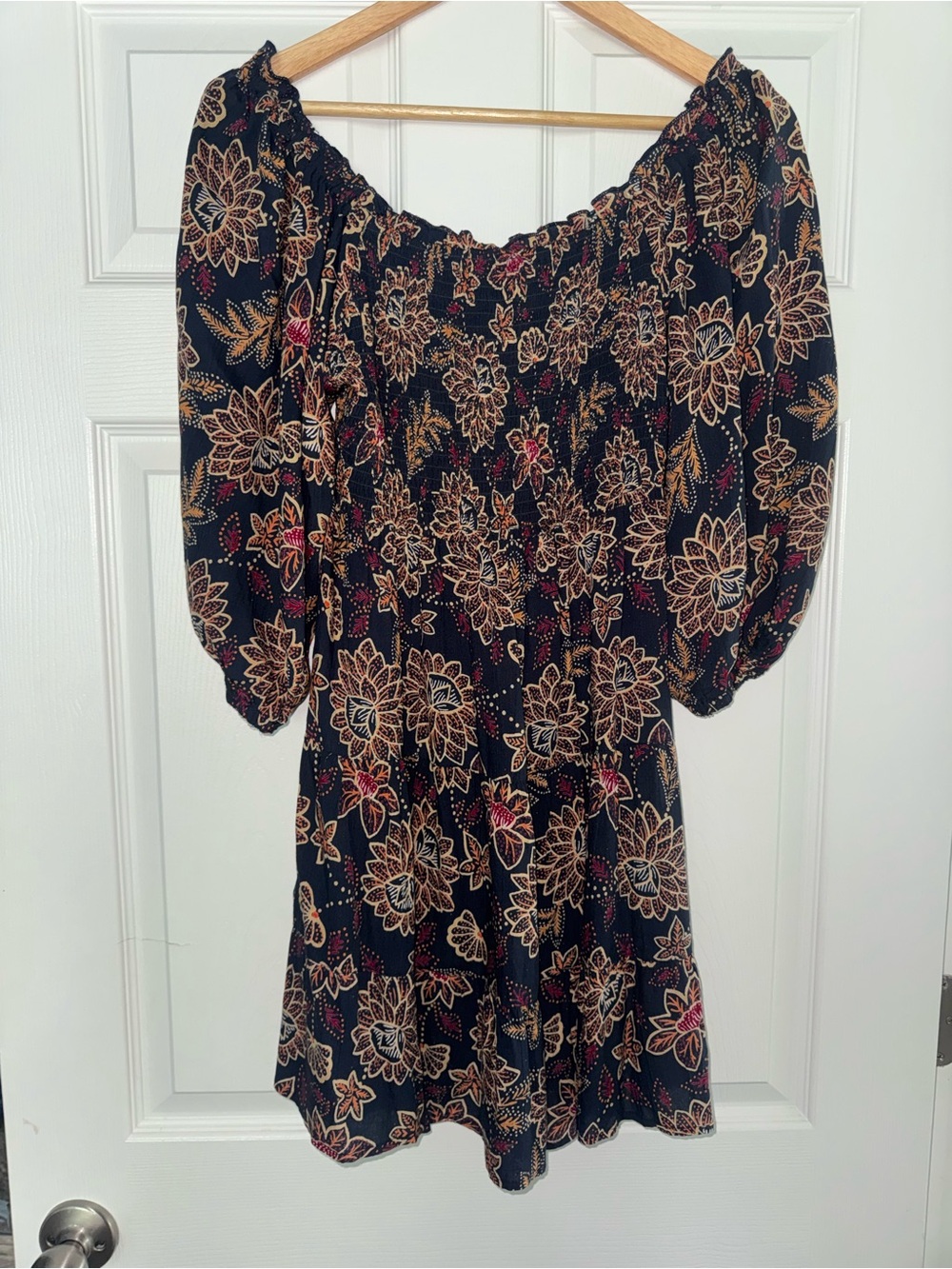 Angie Black Floral Off-Shoulder Mini Dress with Puff Sleeves